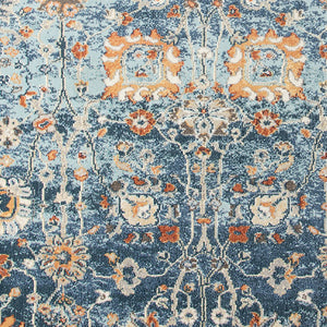HomeRoots 5' Blue and Orange Floral Area Rug - Stain Resistant, Durable Design for Indoor & Outdoor Spaces Navy 8'9" x 11'9" 531507
