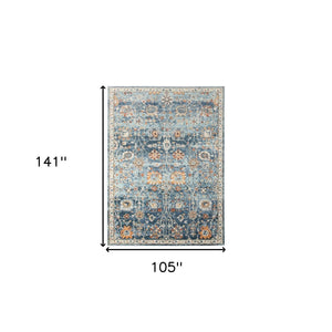 HomeRoots 5' Blue and Orange Floral Area Rug - Stain Resistant, Durable Design for Indoor & Outdoor Spaces Navy 8'9" x 11'9" 531507