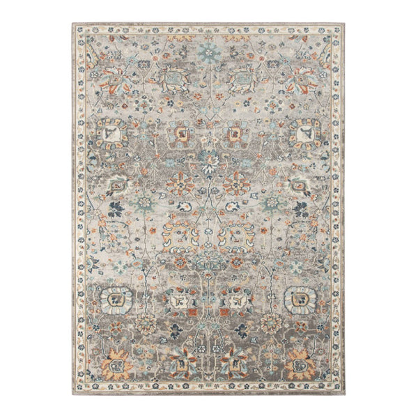 HomeRoots 5' Blue and Orange Floral Area Rug - Stain Resistant, Durable Design for Indoor & Outdoor Spaces Gray 5'1" x 7'6" 531509