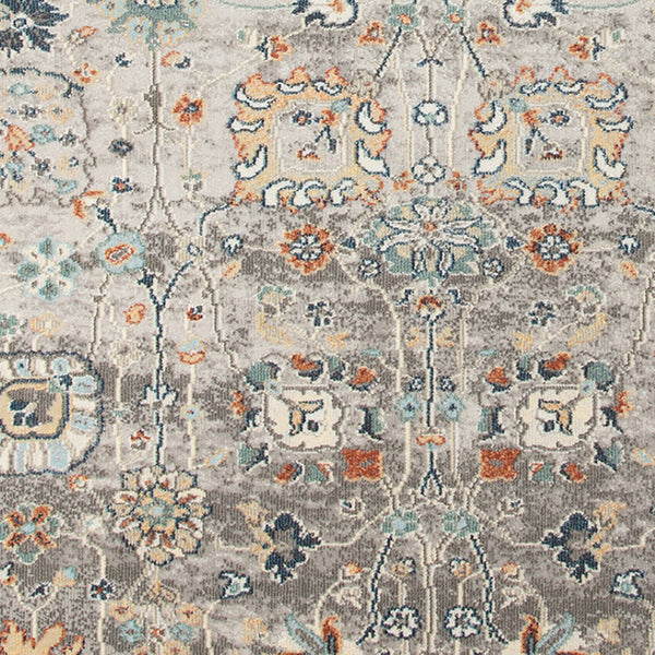 HomeRoots 5' Blue and Orange Floral Area Rug - Stain Resistant, Durable Design for Indoor & Outdoor Spaces Gray 5'1" x 7'6" 531509