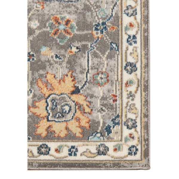 HomeRoots 5' Blue and Orange Floral Area Rug - Stain Resistant, Durable Design for Indoor & Outdoor Spaces Gray 5'1" x 7'6" 531509