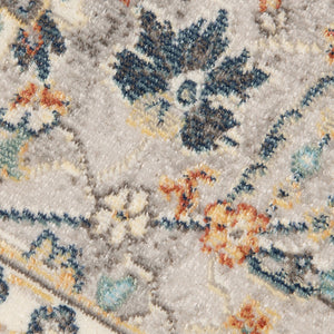 HomeRoots 5' Blue and Orange Floral Area Rug - Stain Resistant, Durable Design for Indoor & Outdoor Spaces Gray 5'1" x 7'6" 531509