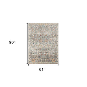 HomeRoots 5' Blue and Orange Floral Area Rug - Stain Resistant, Durable Design for Indoor & Outdoor Spaces Gray 5'1" x 7'6" 531509