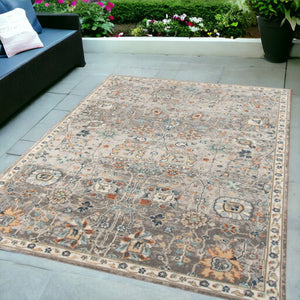 HomeRoots 5' Blue and Orange Floral Area Rug - Stain Resistant, Durable Design for Indoor & Outdoor Spaces Gray 5'1" x 7'6" 531509