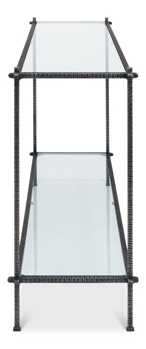 Sarreid Hand Chased Iron Console Table With Glass Top - Elegant, Durable Design For Modern Home Décor Black  53150