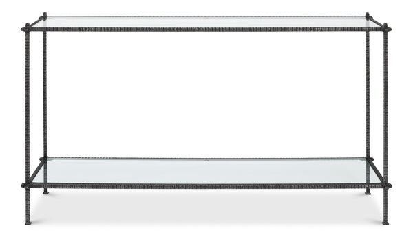 Sarreid Hand Chased Iron Console Table With Glass Top - Elegant, Durable Design For Modern Home Décor Black  53150