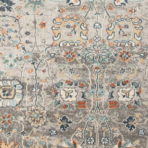HomeRoots 5' Blue and Orange Floral Area Rug - Stain Resistant, Durable Design for Indoor & Outdoor Spaces Gray 7'9" x 9'9" 531510