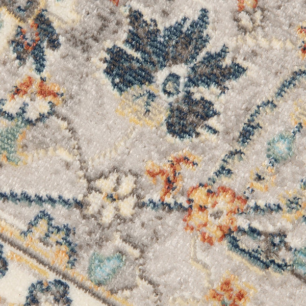 HomeRoots 5' Blue and Orange Floral Area Rug - Stain Resistant, Durable Design for Indoor & Outdoor Spaces Gray 7'9" x 9'9" 531510