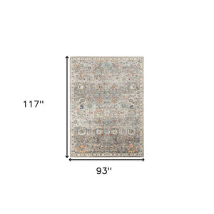 HomeRoots 5' Blue and Orange Floral Area Rug - Stain Resistant, Durable Design for Indoor & Outdoor Spaces Gray 7'9" x 9'9" 531510