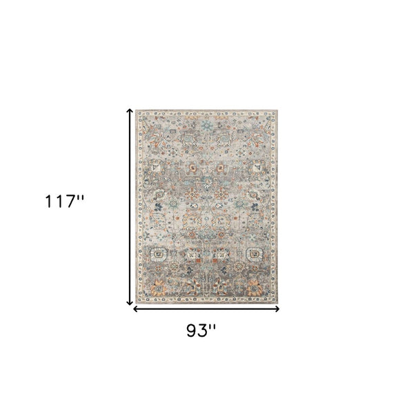HomeRoots 5' Blue and Orange Floral Area Rug - Stain Resistant, Durable Design for Indoor & Outdoor Spaces Gray 7'9" x 9'9" 531510
