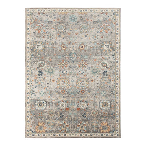 HomeRoots 5' Blue and Orange Floral Area Rug - Stain Resistant, Durable Design for Indoor & Outdoor Spaces Gray 8'9" x 11'9" 531511