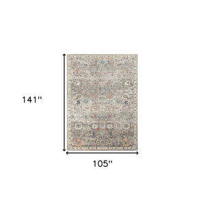 HomeRoots 5' Blue and Orange Floral Area Rug - Stain Resistant, Durable Design for Indoor & Outdoor Spaces Gray 8'9" x 11'9" 531511