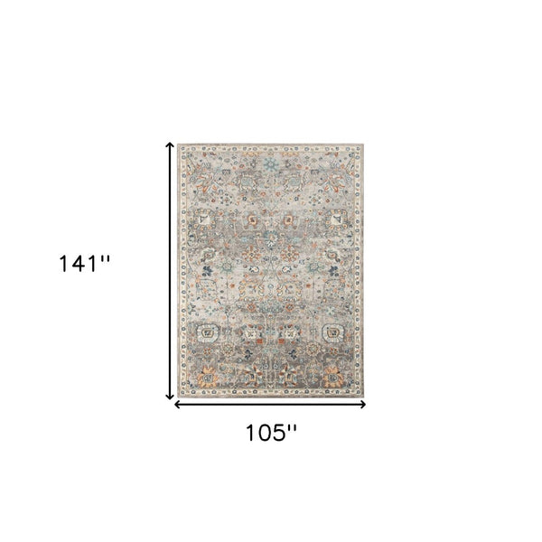 HomeRoots 5' Blue and Orange Floral Area Rug - Stain Resistant, Durable Design for Indoor & Outdoor Spaces Gray 8'9" x 11'9" 531511