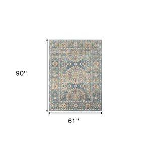HomeRoots 5' Floral Medallion Area Rug - Vibrant Stain Resistant Design for Indoor & Outdoor Spaces, Durable Style Blue 5'1" x 7'6" 531513