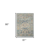 Homeroots 5' X 7' Blue And Orange Floral Medallion Stain Resistant Indoor Outdoor Area Rug Blue Polypropylene 531513