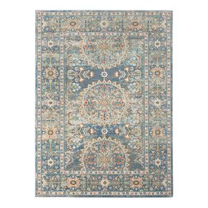 HomeRoots 5' Floral Medallion Area Rug - Vibrant Stain Resistant Design for Indoor & Outdoor Spaces, Durable Style Blue 7'9" x 9'9" 531514
