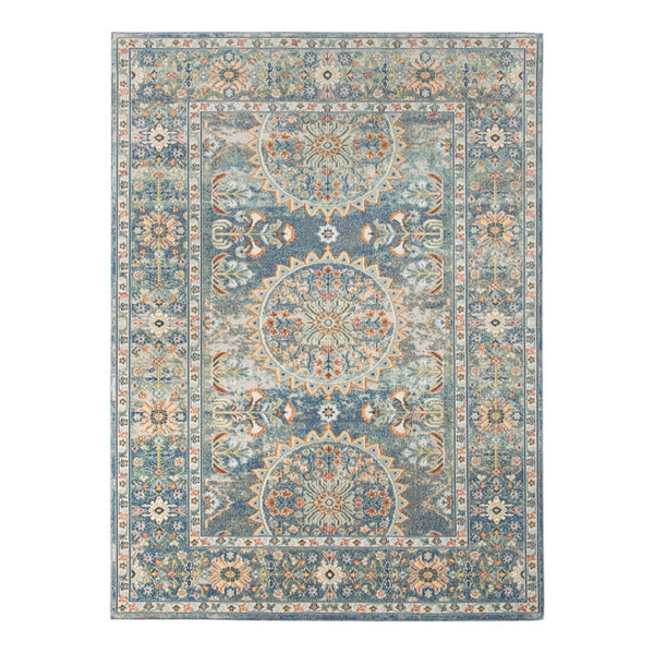 HomeRoots 5' Floral Medallion Area Rug - Vibrant Stain Resistant Design for Indoor & Outdoor Spaces, Durable Style Blue 7'9" x 9'9" 531514