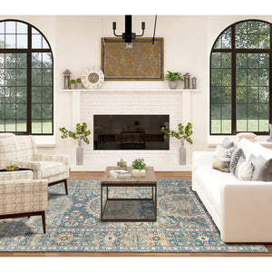 HomeRoots 5' Floral Medallion Area Rug - Vibrant Stain Resistant Design for Indoor & Outdoor Spaces, Durable Style Blue 7'9" x 9'9" 531514