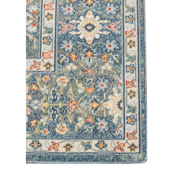 HomeRoots 5' Floral Medallion Area Rug - Vibrant Stain Resistant Design for Indoor & Outdoor Spaces, Durable Style Blue 7'9" x 9'9" 531514