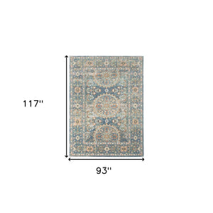 HomeRoots 5' Floral Medallion Area Rug - Vibrant Stain Resistant Design for Indoor & Outdoor Spaces, Durable Style Blue 7'9" x 9'9" 531514