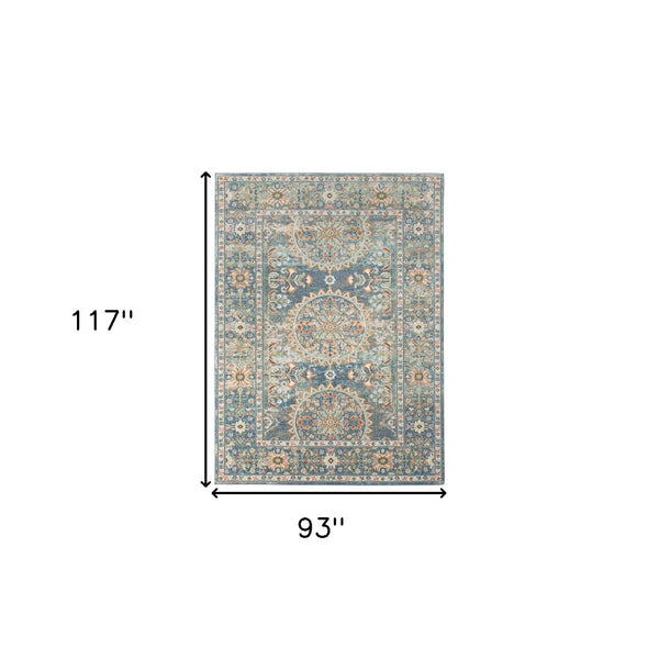 HomeRoots 5' Floral Medallion Area Rug - Vibrant Stain Resistant Design for Indoor & Outdoor Spaces, Durable Style Blue 7'9" x 9'9" 531514