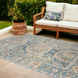 Homeroots 8' X 10' Blue And Orange Floral Medallion Stain Resistant Indoor Outdoor Area Rug Blue Polypropylene 531514