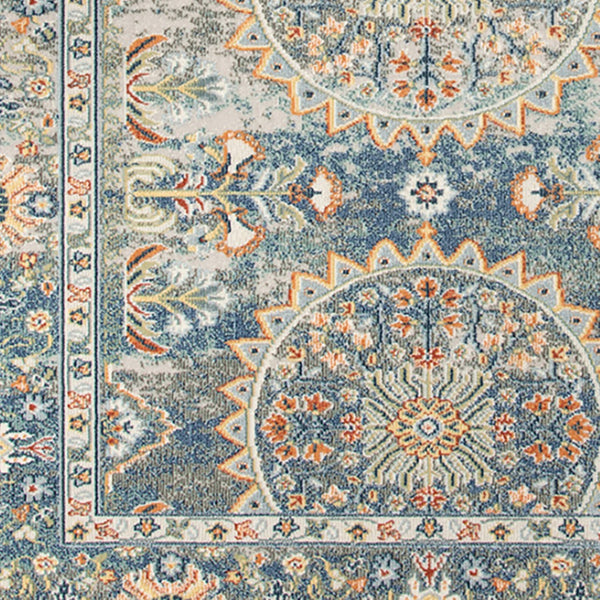 HomeRoots 5' Floral Medallion Area Rug - Vibrant Stain Resistant Design for Indoor & Outdoor Spaces, Durable Style Blue 8'9" x 11'9" 531515