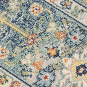 HomeRoots 5' Floral Medallion Area Rug - Vibrant Stain Resistant Design for Indoor & Outdoor Spaces, Durable Style Blue 8'9" x 11'9" 531515