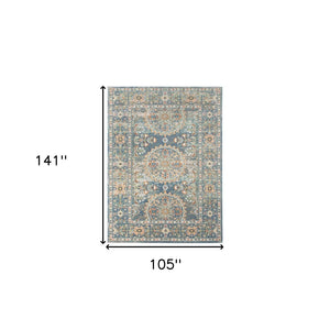 HomeRoots 5' Floral Medallion Area Rug - Vibrant Stain Resistant Design for Indoor & Outdoor Spaces, Durable Style Blue 8'9" x 11'9" 531515