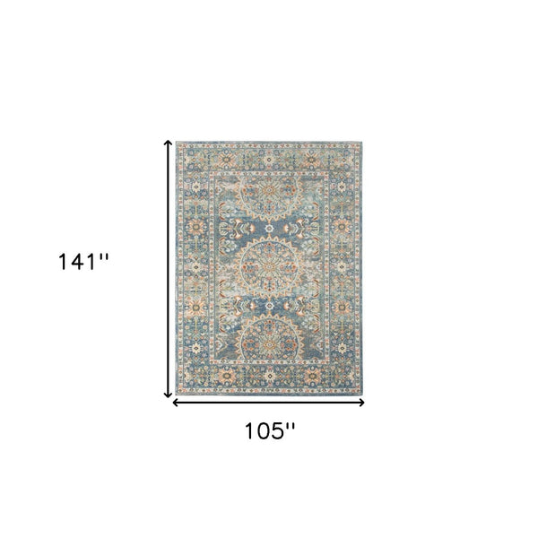 HomeRoots 5' Floral Medallion Area Rug - Vibrant Stain Resistant Design for Indoor & Outdoor Spaces, Durable Style Blue 8'9" x 11'9" 531515