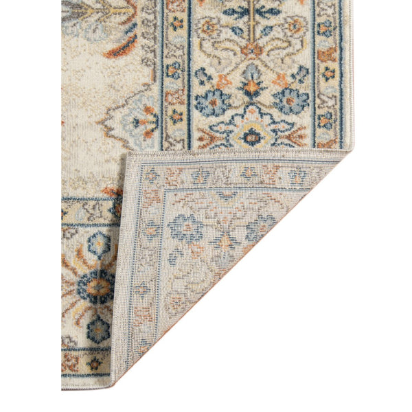 HomeRoots 5' Floral Medallion Area Rug - Vibrant Stain Resistant Design for Indoor & Outdoor Spaces, Durable Style Beige/Orange 5'1" x 7'6" 531517