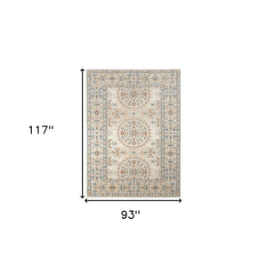 HomeRoots 5' Floral Medallion Area Rug - Vibrant Stain Resistant Design for Indoor & Outdoor Spaces, Durable Style Beige/Orange 7'9" x 9'9" 531518