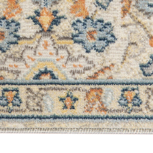 HomeRoots 5' Floral Medallion Area Rug - Vibrant Stain Resistant Design for Indoor & Outdoor Spaces, Durable Style Beige/Orange 8'9" x 11'9" 531519