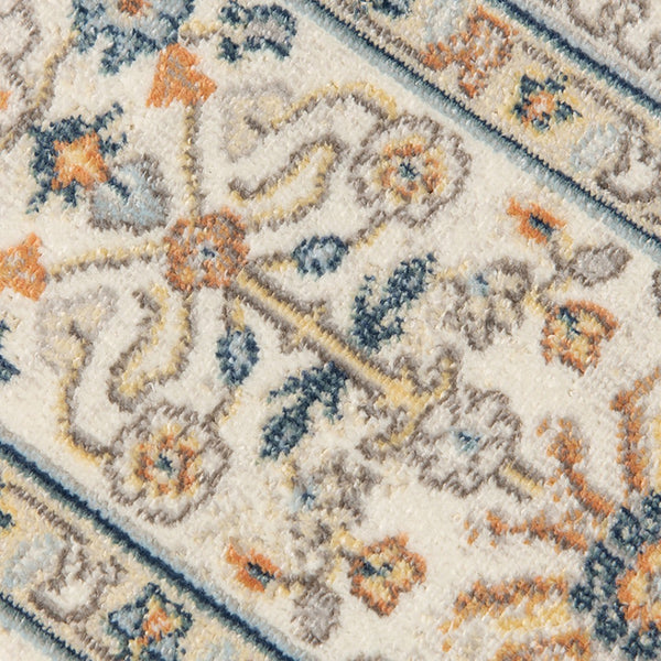 HomeRoots 5' Floral Medallion Area Rug - Vibrant Stain Resistant Design for Indoor & Outdoor Spaces, Durable Style Beige/Orange 8'9" x 11'9" 531519
