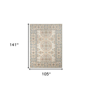 HomeRoots 5' Floral Medallion Area Rug - Vibrant Stain Resistant Design for Indoor & Outdoor Spaces, Durable Style Beige/Orange 8'9" x 11'9" 531519