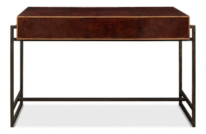 Sarreid Old Brown Leather Desk - Vintage Charm With Iron Frame And Worn Finish - Perfect For Home Office Style Brown  53151