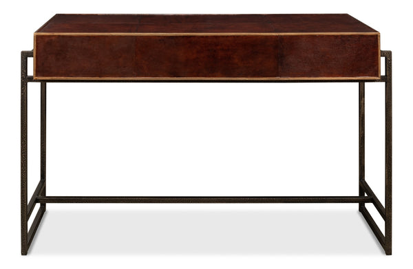 Sarreid Old Brown Leather Desk - Vintage Charm With Iron Frame And Worn Finish - Perfect For Home Office Style Brown  53151