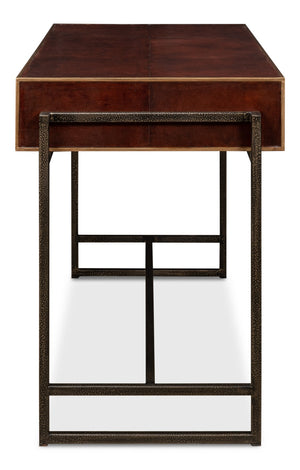 Sarreid Old Brown Leather Desk - Vintage Charm With Iron Frame And Worn Finish - Perfect For Home Office Style Brown  53151