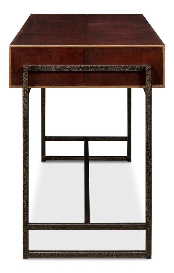 Sarreid Old Brown Leather Desk - Vintage Charm With Iron Frame And Worn Finish - Perfect For Home Office Style Brown  53151