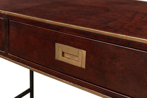 Sarreid Old Brown Leather Desk - Vintage Charm With Iron Frame And Worn Finish - Perfect For Home Office Style Brown  53151