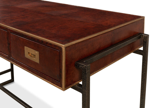 Sarreid Old Brown Leather Desk - Vintage Charm With Iron Frame And Worn Finish - Perfect For Home Office Style Brown  53151
