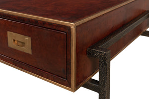 Sarreid Old Brown Leather Desk - Vintage Charm With Iron Frame And Worn Finish - Perfect For Home Office Style Brown  53151