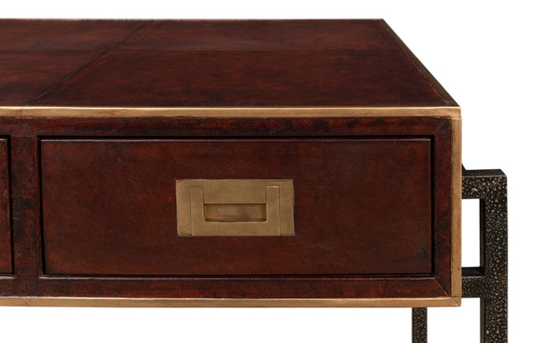 Sarreid Old Brown Leather Desk - Vintage Charm With Iron Frame And Worn Finish - Perfect For Home Office Style Brown  53151