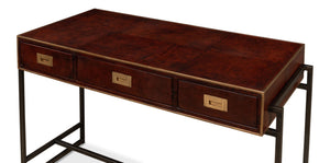 Sarreid Old Brown Leather Desk - Vintage Charm With Iron Frame And Worn Finish - Perfect For Home Office Style Brown  53151