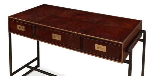 Sarreid Old Brown Leather Desk - Vintage Charm With Iron Frame And Worn Finish - Perfect For Home Office Style Brown  53151
