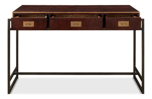 Sarreid Old Brown Leather Desk - Vintage Charm With Iron Frame And Worn Finish - Perfect For Home Office Style Brown  53151