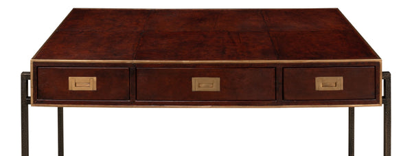 Sarreid Old Brown Leather Desk - Vintage Charm With Iron Frame And Worn Finish - Perfect For Home Office Style Brown  53151