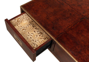 Sarreid Old Brown Leather Desk - Vintage Charm With Iron Frame And Worn Finish - Perfect For Home Office Style Brown  53151