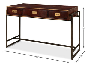Sarreid Old Brown Leather Desk - Vintage Charm With Iron Frame And Worn Finish - Perfect For Home Office Style Brown  53151