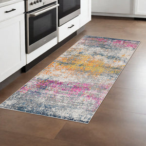 Homeroots 8' Pink And Orange Abstract Power Loom Runner Rug  Polypropylene 531521